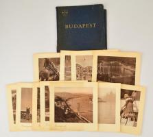 cca 1940 Budapest. 13 fekete-fehér fénnyomatot tartalmazó mappa Budapesti helyszínekről, sérült, elvált mappában, hiányos, 22x22 cm