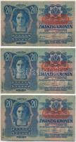 1913. 20K II. kiadás (3x) mindhárom piros Deutschösterreich felülbélyegzéssel T:III közte szép papír