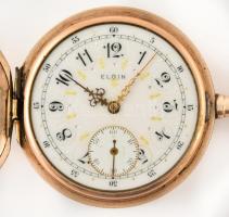 Elgin zsebóra. Aranyozott, dupla fedelű, jól működő állapotban, lánccal. d: 5 cm