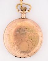 Elgin zsebóra. Aranyozott, dupla fedelű, jól működő állapotban, lánccal. d: 5 cm