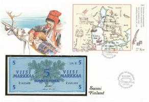 Finnország 1963. 5M felbélyegzett borítékban, bélyegzéssel T:1 Finland 1963. 5 Markkaa in envelope with stamp and cancellation C:UNC