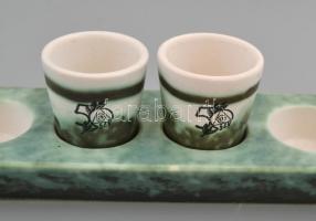 Gorka pálinkás készlet, kerámia, jelzett (Iparművészeti Vállalat), két kupica, h: 32 cm, m: 6 cm, sz...