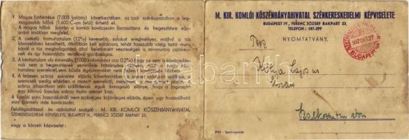 1937 Komló, M. Kir. Komlói Kőszénbánya Hivatal Szénkereskedelmi Képviselete. Komlói kovácsszén reklám, kinyitható képeslap (szakadások / tears)