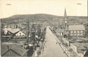 1907 Pécs, látkép, Református templom, építkezés (EK)