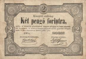 1849. 2Ft kincstári utalvány "Kossuth bankó" bal felső sarokban fekete vonal T:II/III