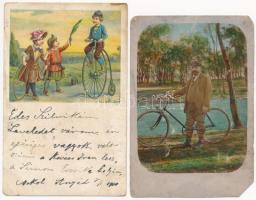 4 db RÉGI sport motívum képeslap: kerékpár, bicikli / 4 pre-1945 sport motive postcards: bicycle