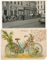 4 db RÉGI sport motívum képeslap: kerékpár, bicikli / 4 pre-1945 sport motive postcards: bicycle
