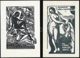 6 db erotikus ex libris, vegyes technika, papír, jelzéssel és jelzés nélkül