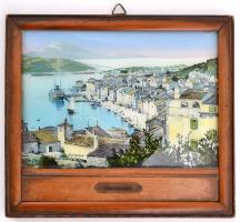 Lussinpiccolo/Mali Lošinj adriai kikötő várost ábrázoló, gyöngyházberakással díszített kép, fa keret...