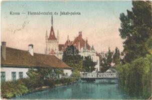 1923 Kassa, Kosice; Hernád részlet, híd, Jakab palota / Hornád riverside, bridge, villa (EK)