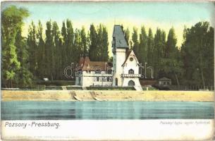 1910 Pozsony, Pressburg, Bratislava; Pozsonyi hajós egylet, evezős klub. Heliocolorkarte von Ottmar Zieher / Ruderklub / rowing club, sport (EK)