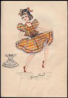 Baranyai Margit:  4 db divatterv, ruhaterv, Akvarell, papír. Jelzett. 29x21 cm