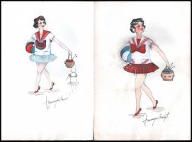 Baranyai Margit: 5 db divatterv, ruhaterv, Akvarell, papír. Jelzett. 29x21 cm