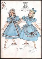 Baranyai Margit: 5 db divatterv, ruhaterv, Akvarell, papír. Jelzett. 29x21 cm
