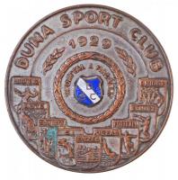 1929. Duna Sport Club 1929 - Sporttal a hazáért zománcozott, ezüstözött Br plakett, hátoldalon gravírozva 1949. FÉRFIPÁROS HOSSZÚTÁVÚ EVEZŐS BAJNOKA (60mm) T:2 kopott ezüstözés