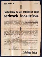 1917 Bp., Sertésösszeírás és búzadara árusításának szabályozása, 2 db plakát, szakadásokkal