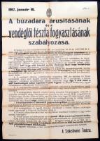 1917 Bp., Sertésösszeírás és búzadara árusításának szabályozása, 2 db plakát, szakadásokkal
