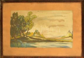 Jelzés nélkül:Vízparti táj. Akvarell, papír, Üvegezett keretben 22x35 cm
