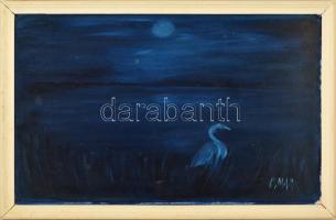 Oláh Mara (1945-): Éjjeli tó. Olaj, farost, jelzett, festék hibákkal, keretben, 36×57 cm