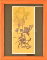 Varga Zsófia (?-?): Baba. Litográfia, papír, jelzett a hátoldalon, üvegezett keretben, 20×9 cm