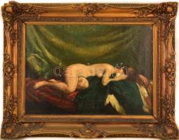 Mihalovits Miklós (1888-1960): Fekvő női akt. Olaj, vászon (festék hibákkal), jelzett. Sérült, dekor...