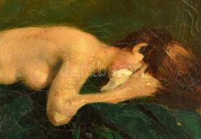 Mihalovits Miklós (1888-1960): Fekvő női akt. Olaj, vászon (festék hibákkal), jelzett. Sérült, dekor...