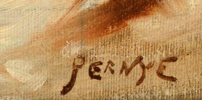 Pernye (Peske Géza?)  jelzéssel: Fiú hógolyóval. Olaj, vászon, keretben, 70×50 cm