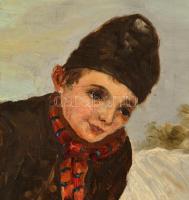 Pernye (Peske Géza?)  jelzéssel: Fiú hógolyóval. Olaj, vászon, keretben, 70×50 cm