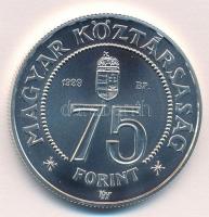 1999. 75Ft Ag "75 éves az MNB" kapszulában, tanúsítvánnyal T:BU Adamo EM158