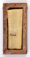 cca 1800-1900 Mezuzatekercs, kézzel írt, pergamen, 6x8 cm/ cca 1800-1900 Mezuza scroll, handwritten, parchment, 6×8 cm