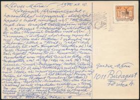 A. Tóth Sándor (1904-1980): Újévi üdvözlőlap. Színes linó, saját kézírással, 15×10,5 cm