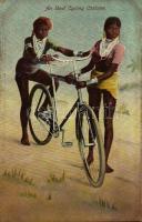 An ideal cycling costume. African folklore with bicycle