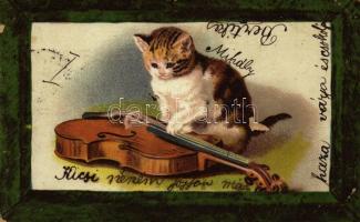 1902 Cat with violin, litho (EK)