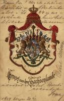 1904 Gruss aus dem Sachsenlande / Coat of Arms of the Kingdom of Saxony 1806-1918, Emb. litho (crease)