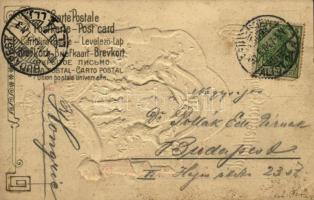 1904 Gruss aus dem Sachsenlande / Coat of Arms of the Kingdom of Saxony 1806-1918, Emb. litho (creas...