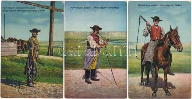 5 db régi magyar folklór lap: Hortobágy / 5 pre-1945 Hungarian folklore motive cards