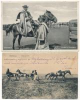 5 db régi magyar folklór lap: Hortobágy / 5 pre-1945 Hungarian folklore motive cards