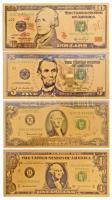 Amerikai Egyesült Államok 1976-2009. 1$-100$ (8x) aranyozott bankjegy replikák T:I USA 1976-2009. 1 Dollar - 100 Dollars (8x) gold plated banknote replicas C:UNC