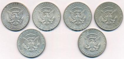Amerikai Egyesült Államok 1964-1967. 1/2$ Ag "Kennedy" (4xklf) + 1968D-1969D 1/2$ Ag "...
