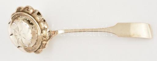 Antik ezüst(Ag) teaszűrő kanál, jelzett, javított, h: 18 cm, nettó: 43 g