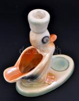 Bodrogkeresztúri kacsás gyertyatartó, mázas festett kerámia, apró kopásnyomokkal, m: 21,5 cm