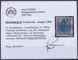 9kr HP III. sötétkék bélyeg papírránccal "AGRA(M)"  Certificate: Steiner 9kr HP III. "...