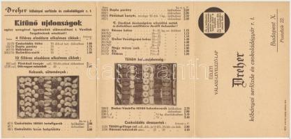 1935 Dreher Kőbányai Serfőzde és Csokoládégyár rt. 3-részes kihajtható reklámlapja. Belül megrendelő...