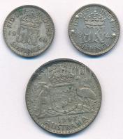 Vegyes: Nagy-Britannia 1944-1946. 6p Ag (2xklf) + Ausztrália 1947. 1Fl Ag T:2,2- egyiken ü. Mixed: Great Britain 1944-1946. 6 Pence Ag (2xdiff) + Australia 1947. 1 Florin Ag C:XF,VF one with ding