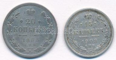 Orosz Birodalom 1888. 20k Ag + 1908. 15k Ag T:2-,3 Russian Empire 1888. 20 Kopeks Ag + 1908. 15 Kopeks Ag C:VF,F
