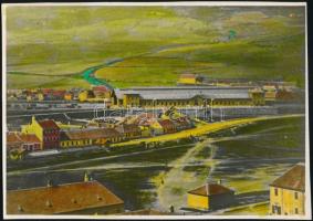 cca 1858 Buda, Déli vasút, a Vérmező egy részletével, egy korabeli kép későbbi másolata, kézzel színezve, 15x21,5 cm