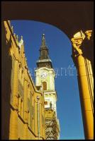 cca 1975 Kecskemét, városképek, utcák és házak, 55 db szabadon felhasználható, vintage színes diapoz...