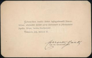 1911 Csernoch János (1852-1927) későbbi hercegprímás saját kezű aláírása kalocsa-bácsi érsekké választása alkalmából kiadott köszönő kártyán
