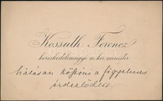 1908 Kossuth Ferenc (1841-1914) kereskedelemügyi miniszter saját kézírásával írt üzenete névjegykártyáján