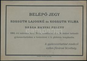 1894 Kossuth Lajos és feleségéért mondott gyászmise belépőjegye 16x11 cm